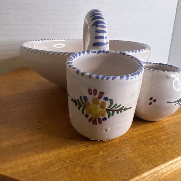 Made in Spain Olive Bowl with Toothpick Salt Holder Painted pottery Bowl Server - Picture 3 of 14